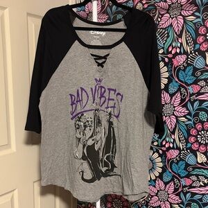 Disney Black and Gray 3/4 Sleeve Top with Purple Graphic